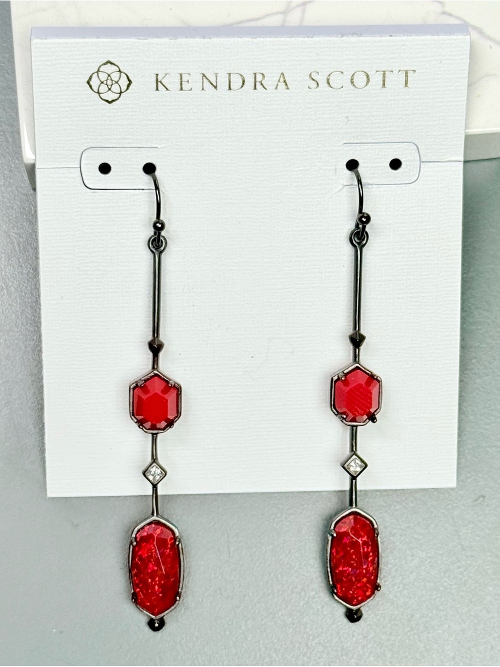 Kendra Scott Mary Gene Gunmetal Earrings in Red Kyocera Opal